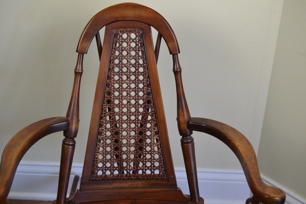 Vintage Cane Back Rocking Chair With Arms