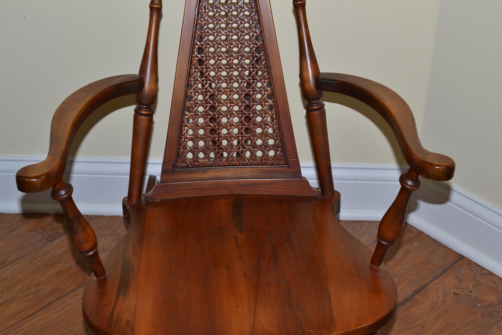 Vintage Cane Back Rocking Chair With Arms