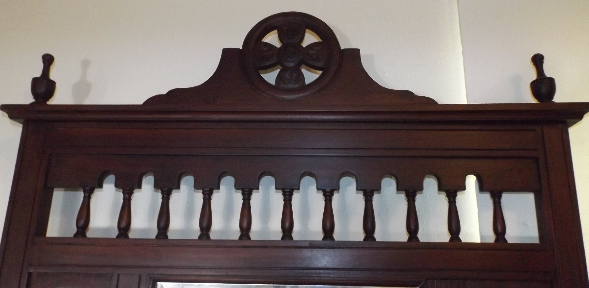 Wonderful Floral-Carved Dark Cherry Hall Tree