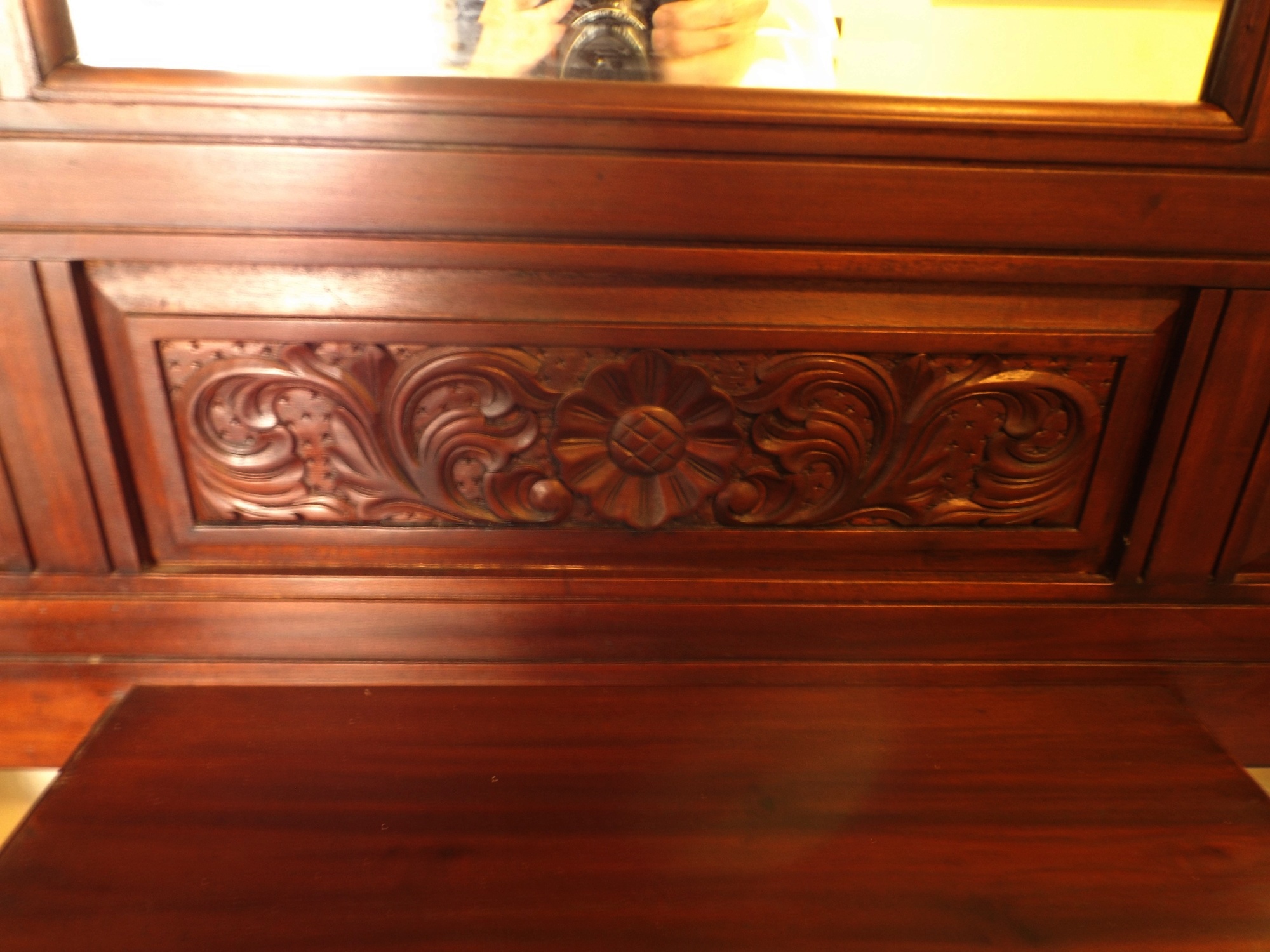 Wonderful Floral-Carved Dark Cherry Hall Tree