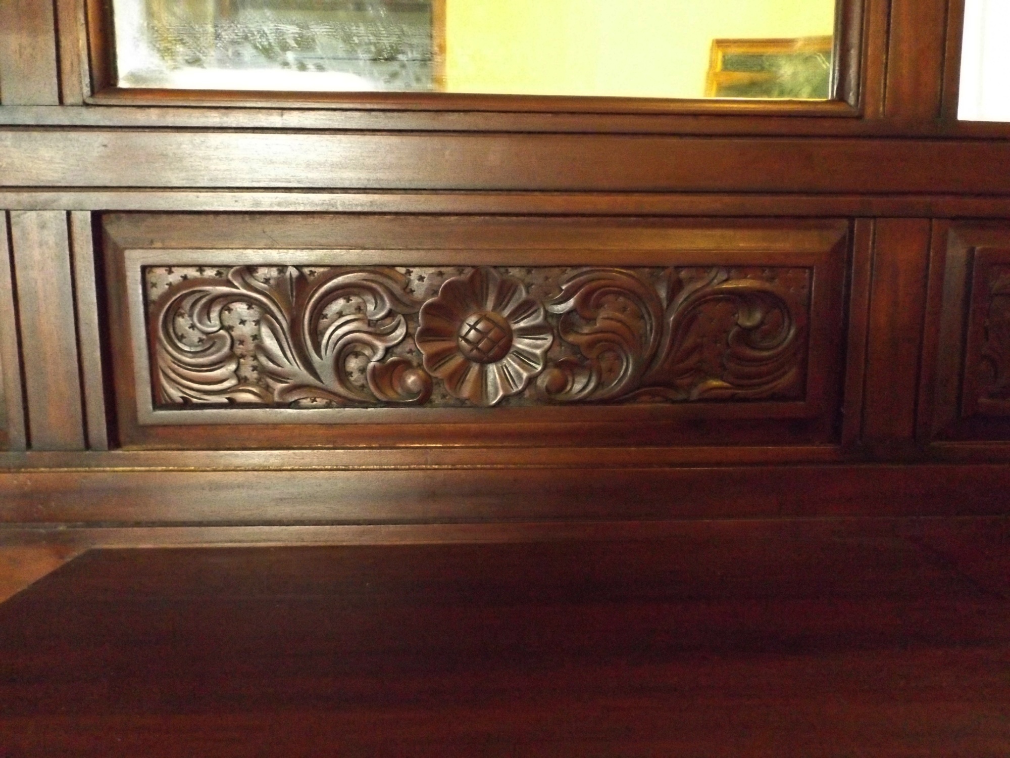 Wonderful Floral-Carved Dark Cherry Hall Tree