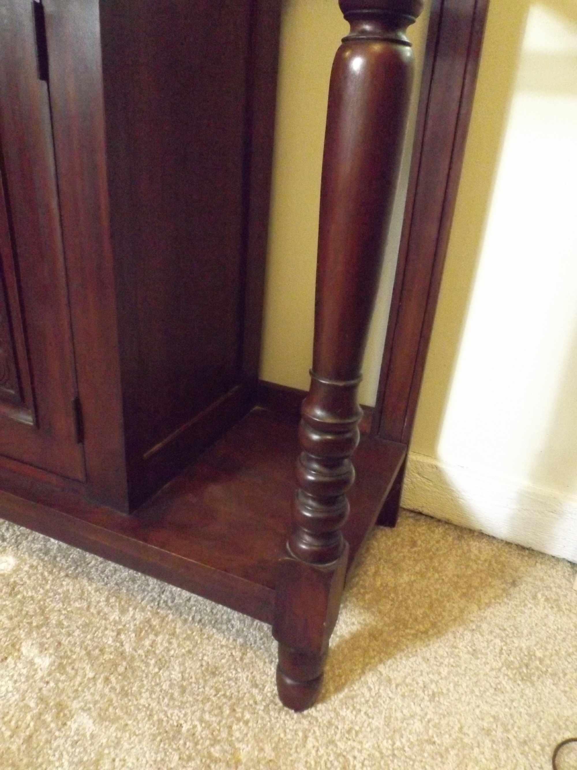 Wonderful Floral-Carved Dark Cherry Hall Tree