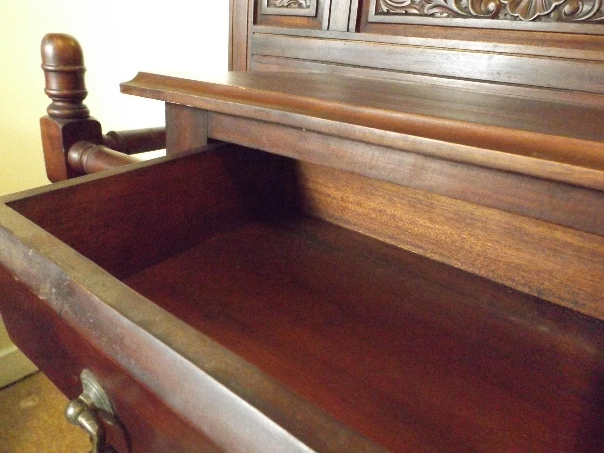 Wonderful Floral-Carved Dark Cherry Hall Tree