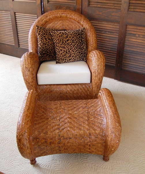 Pottery Barn Rattan Chair and Ottoman