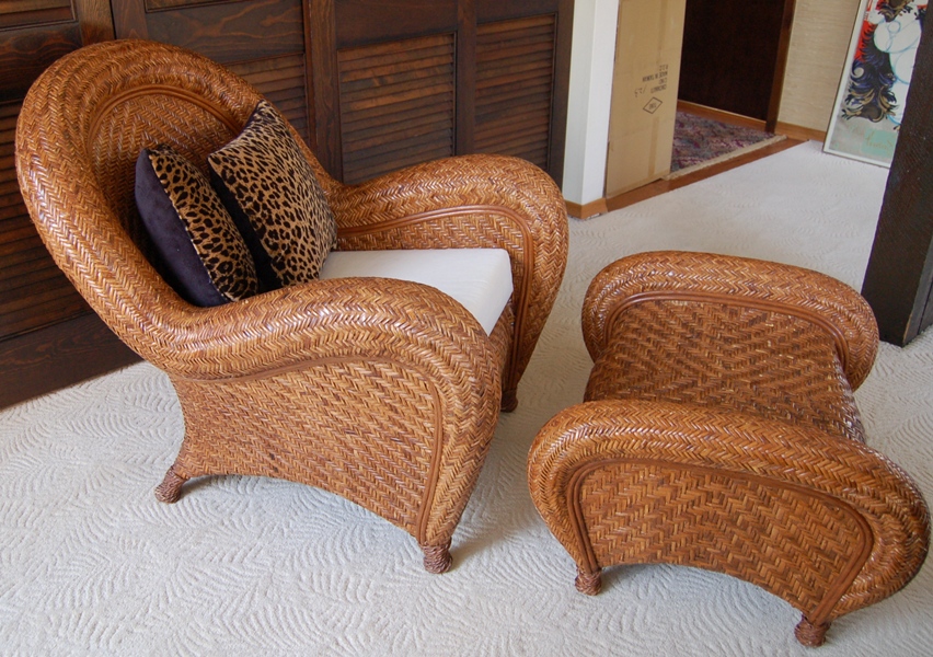 Pottery Barn Rattan Chair and Ottoman