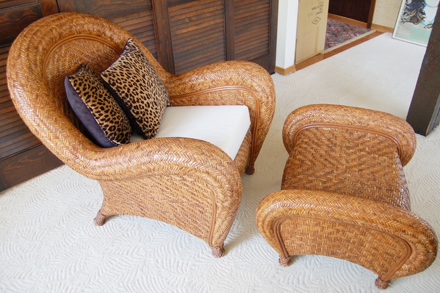 Pottery Barn Rattan Chair and Ottoman
