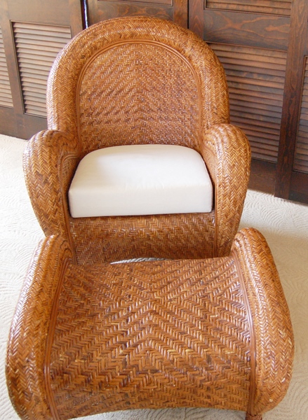 Pottery Barn Rattan Chair and Ottoman