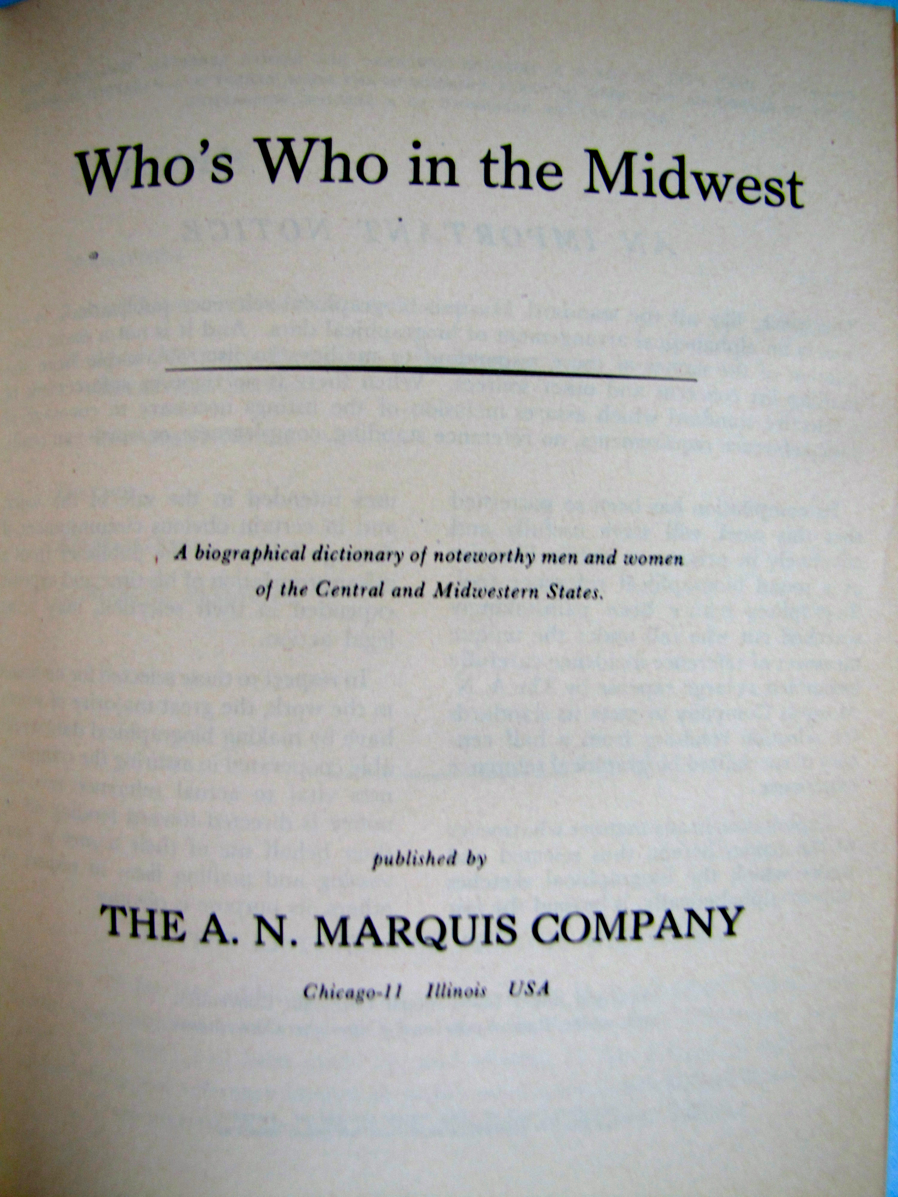Who’s Who In The Midwest, Cincinnati & Ohio CCC Directories, 1931 UC Yearbook