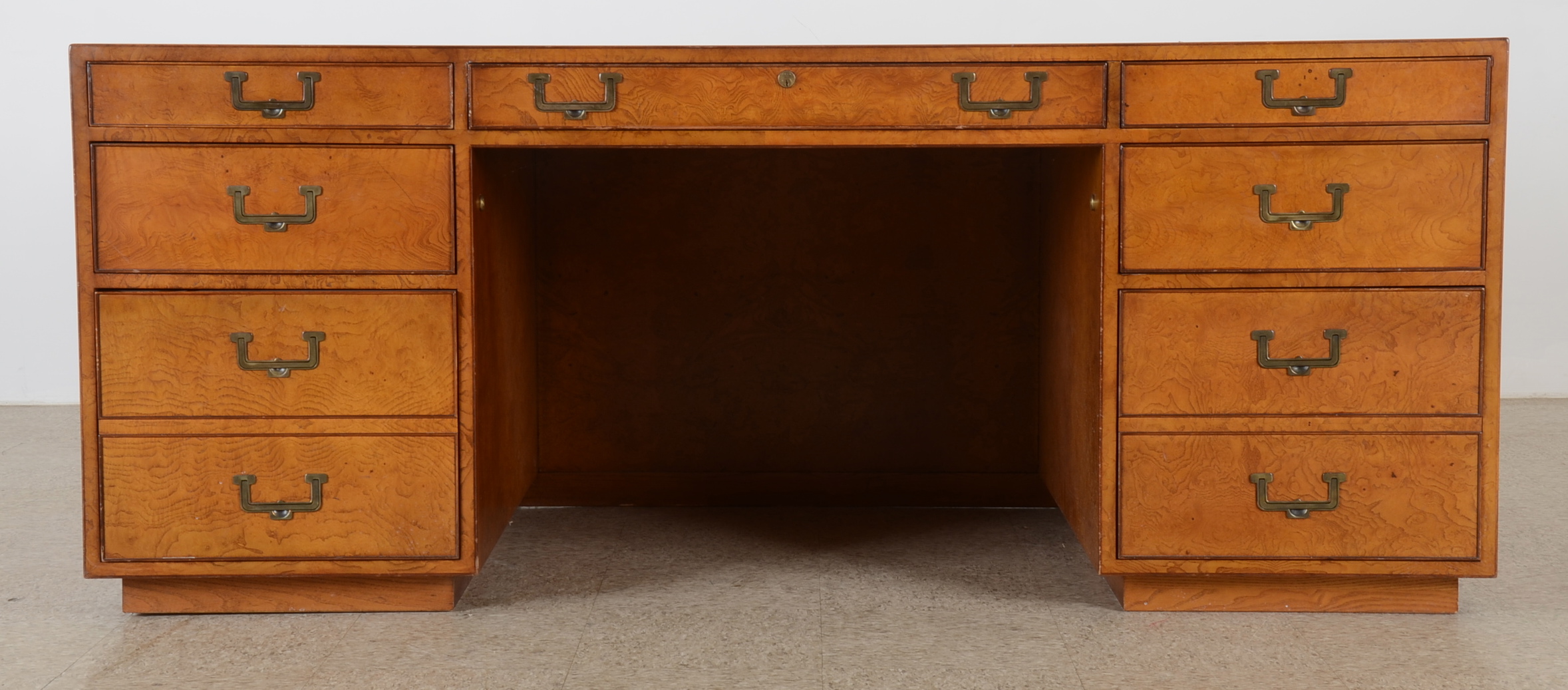 John Widdicomb Burled Walnut Executive Campaign Desk
