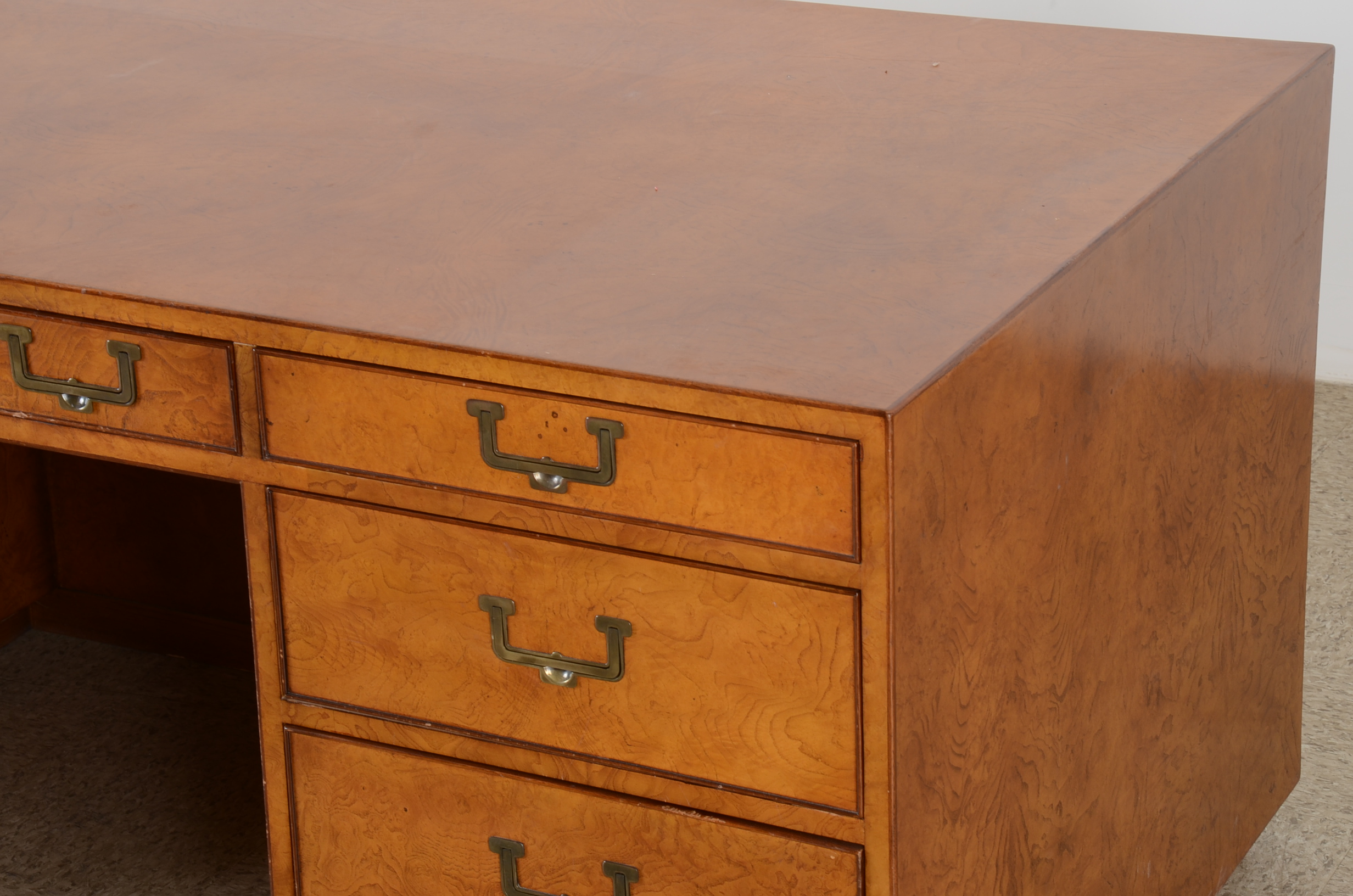 John Widdicomb Burled Walnut Executive Campaign Desk