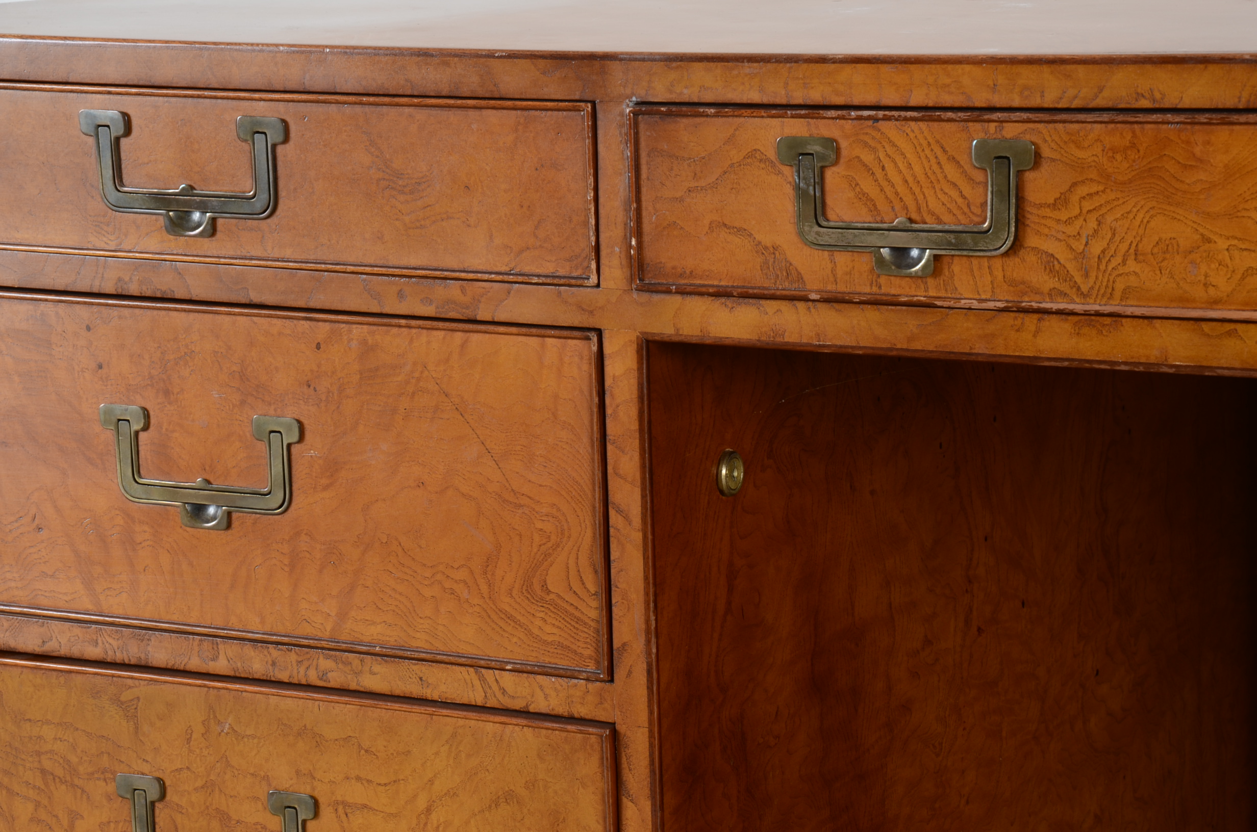 John Widdicomb Burled Walnut Executive Campaign Desk