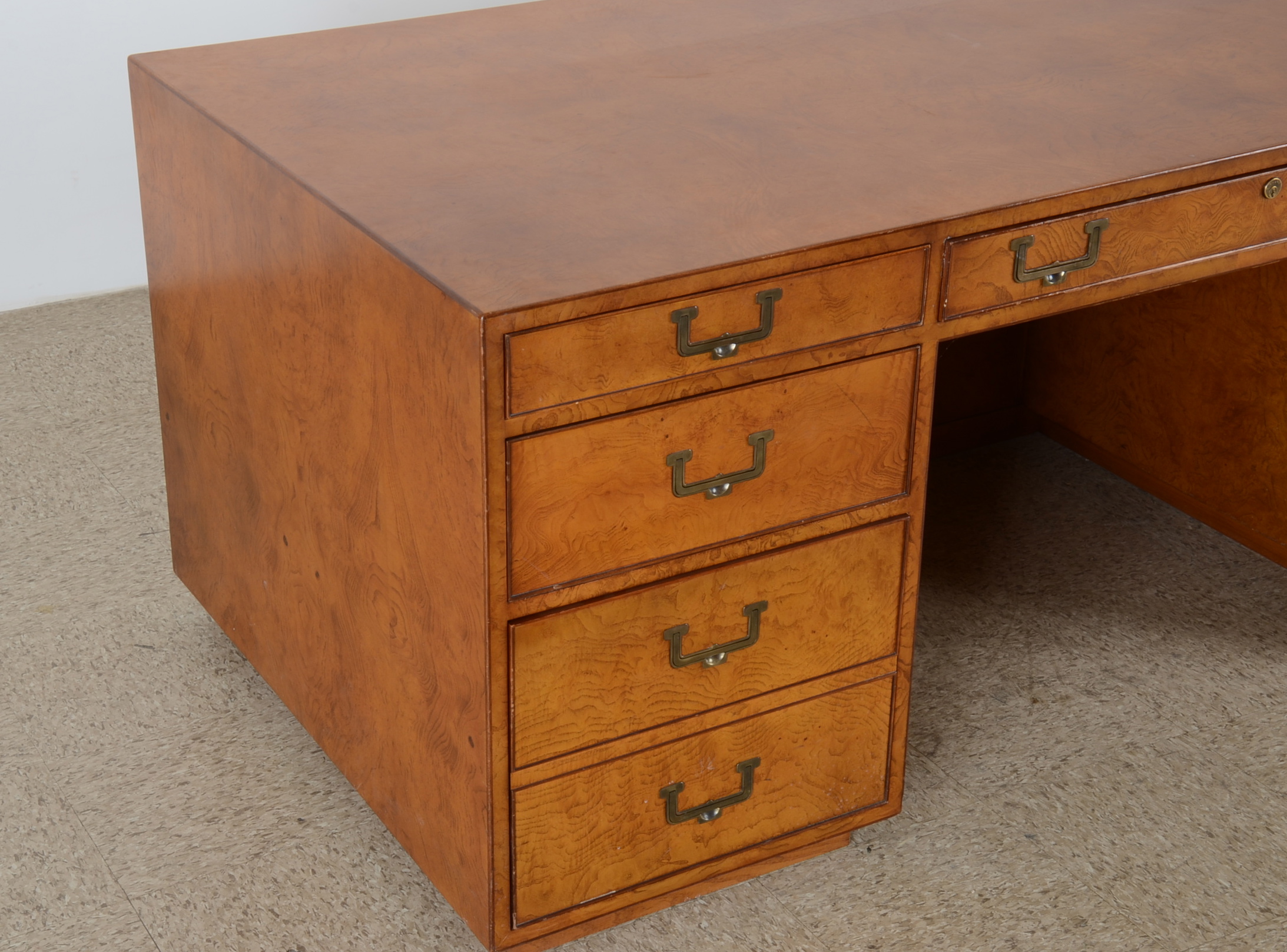 John Widdicomb Burled Walnut Executive Campaign Desk