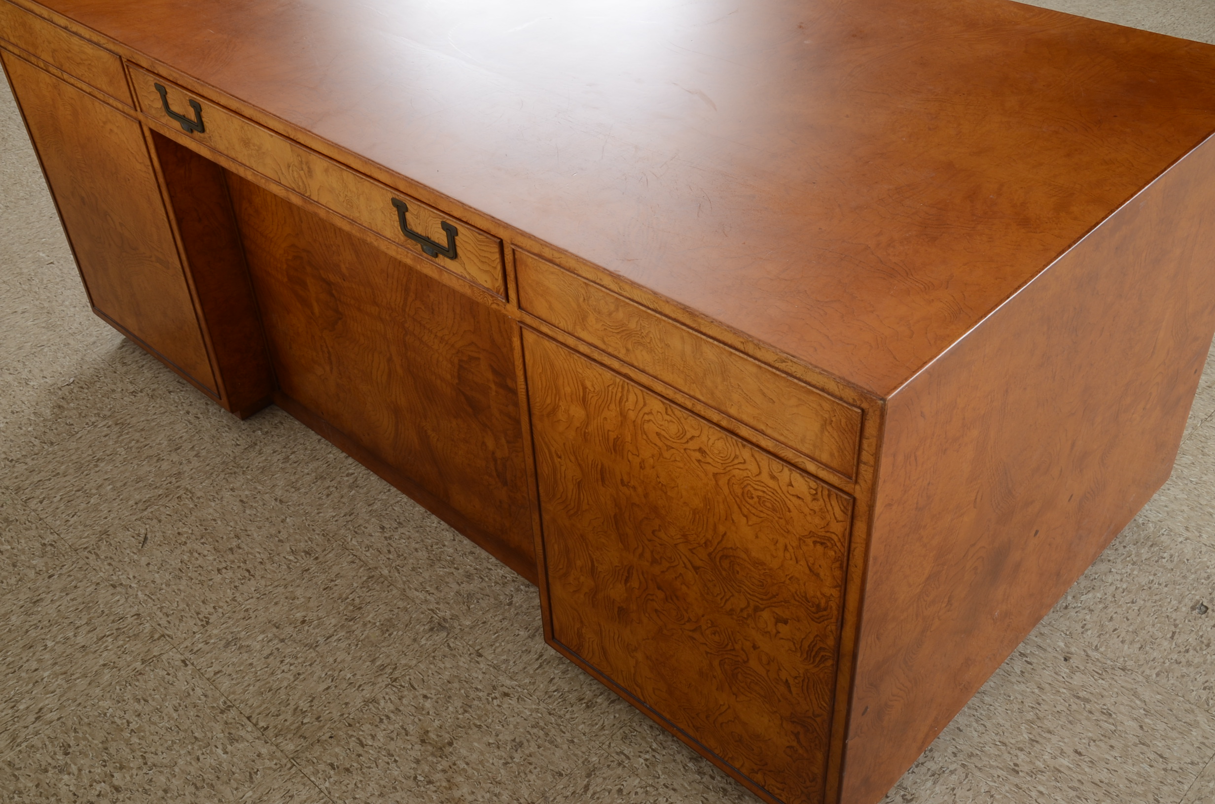 John Widdicomb Burled Walnut Executive Campaign Desk