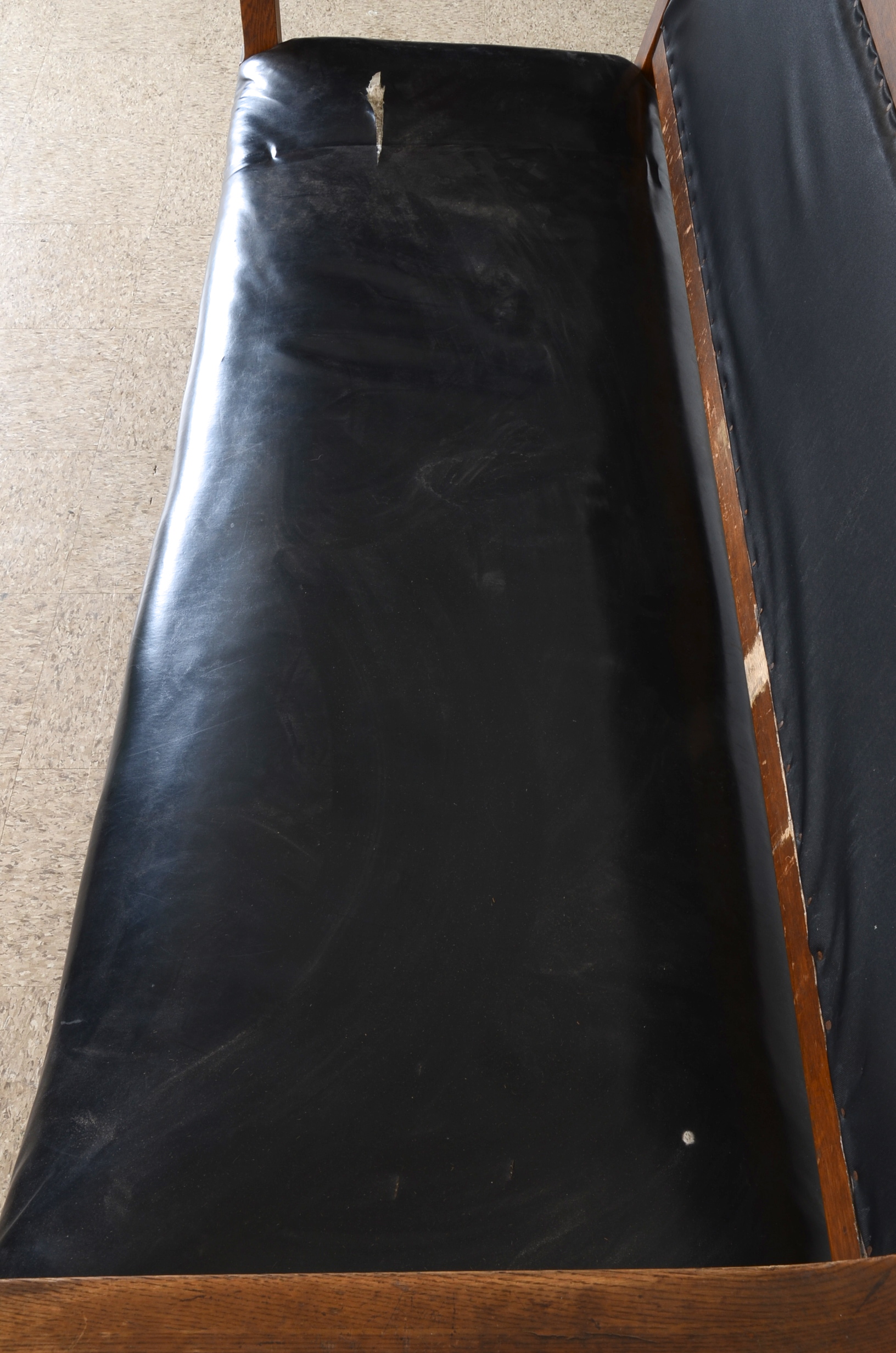 Large Mission Style Bench with Black Padded Back and Seat