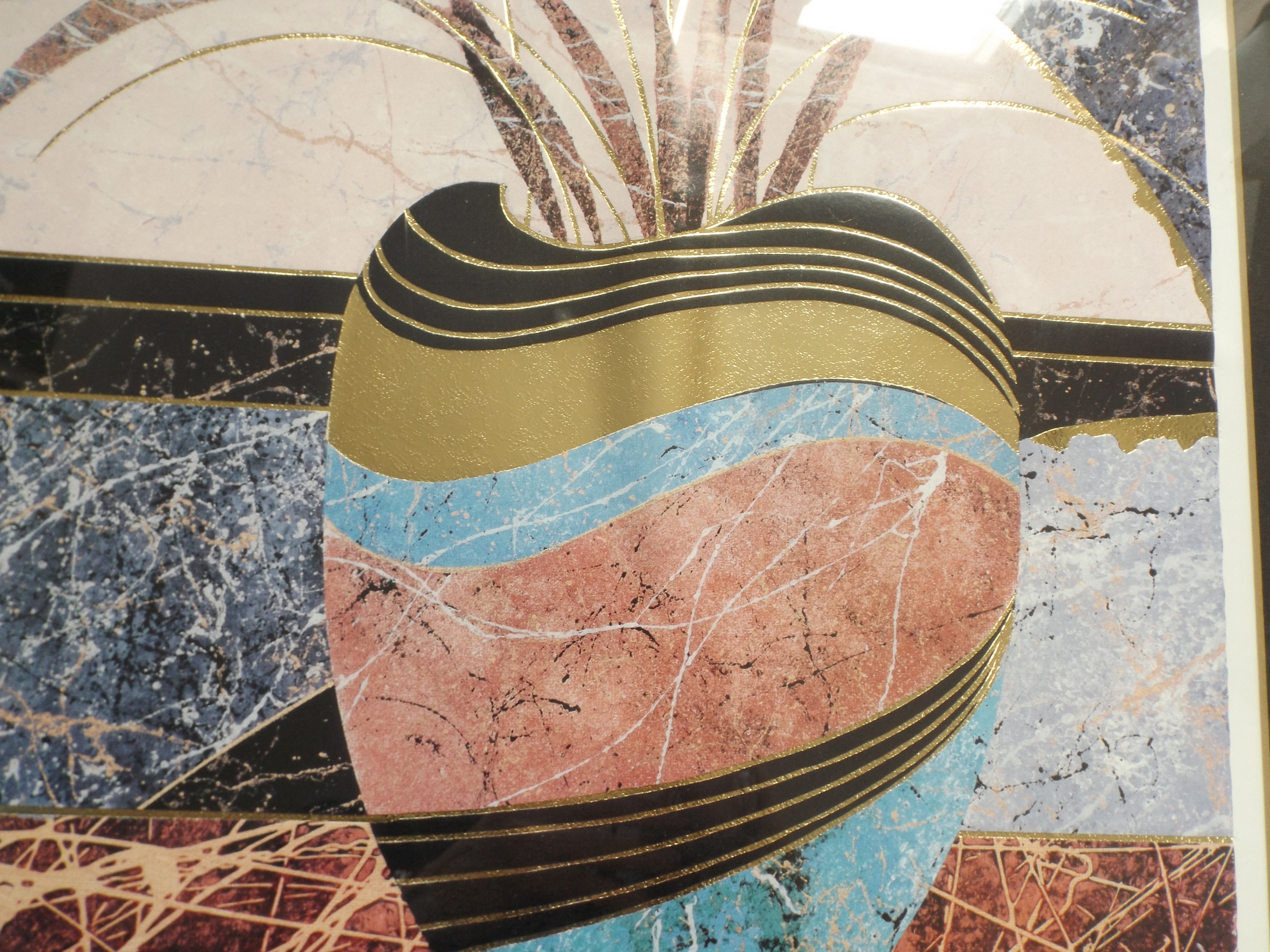 1980s Signed Silkscreen Print Titled 'Golden Vase 1'