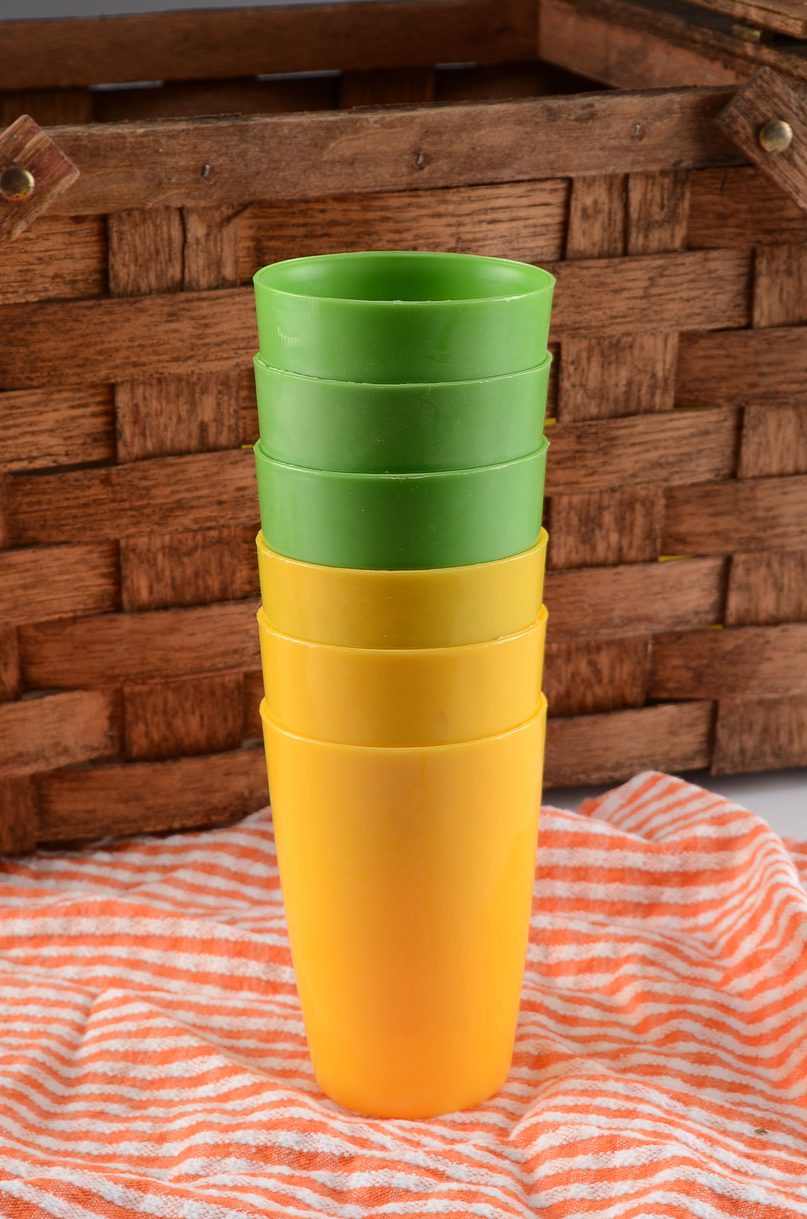 Mid 1960's Picnic Basket With Dishes