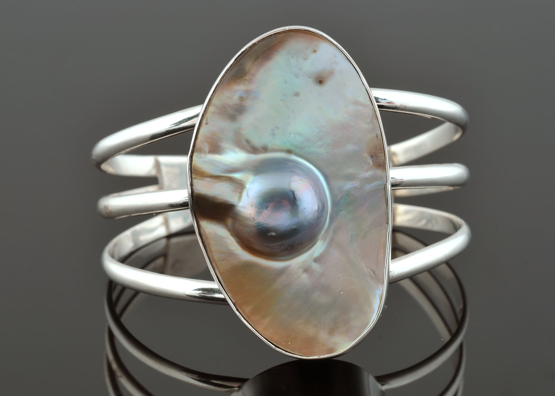 Marles Albert Fine Sterling Silver Blister Pearl Cuff Bracelet