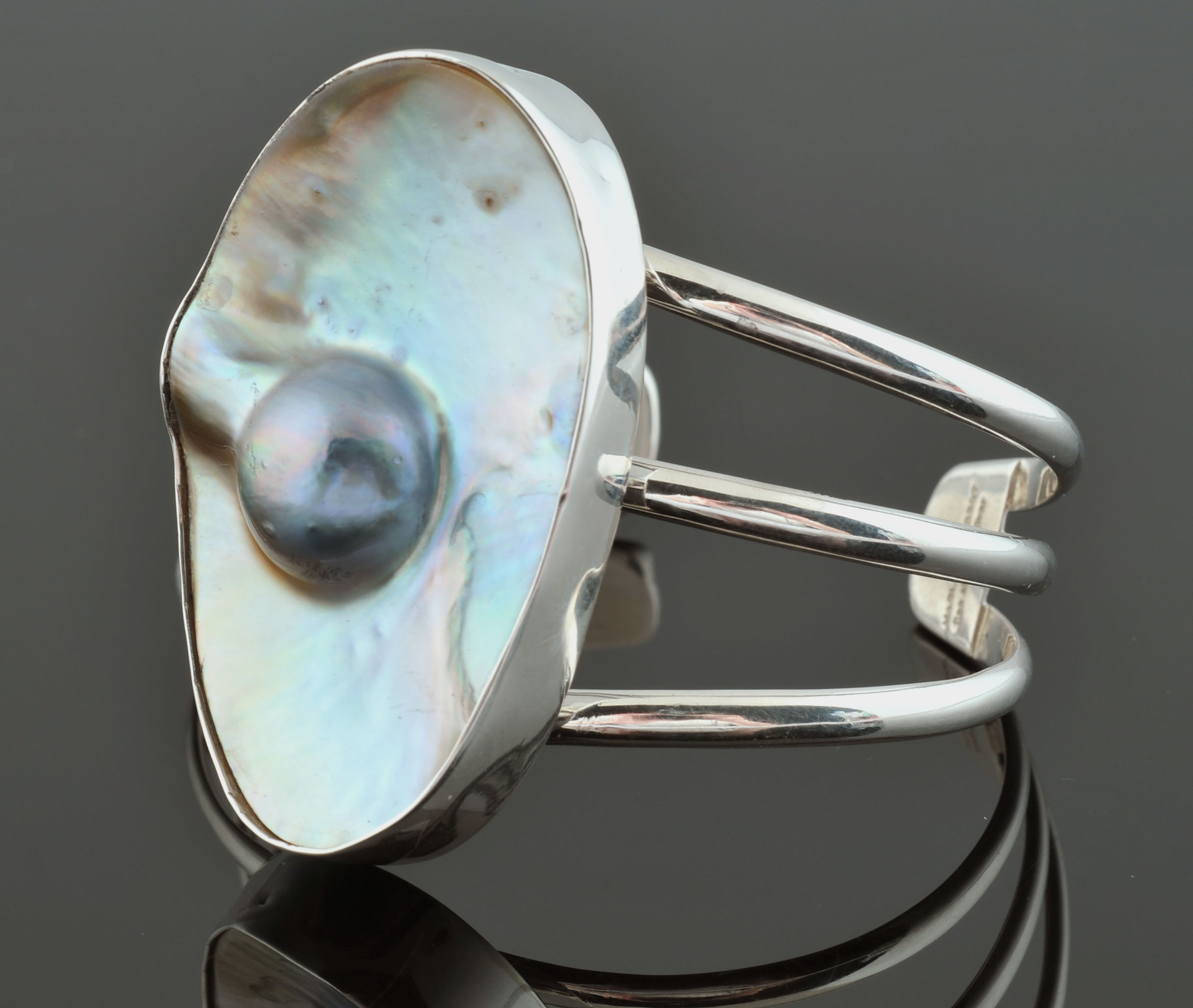 Marles Albert Fine Sterling Silver Blister Pearl Cuff Bracelet