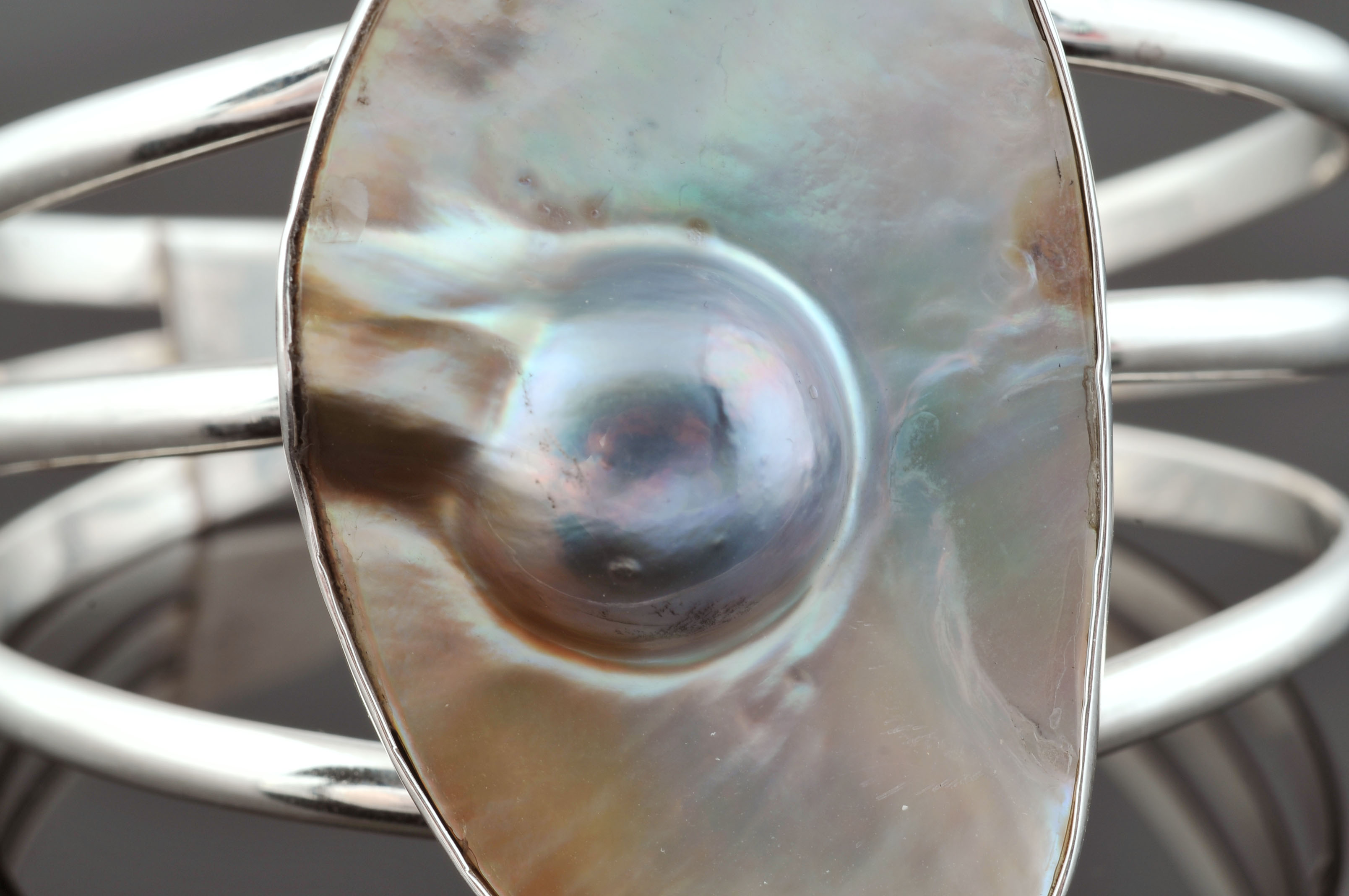 Marles Albert Fine Sterling Silver Blister Pearl Cuff Bracelet