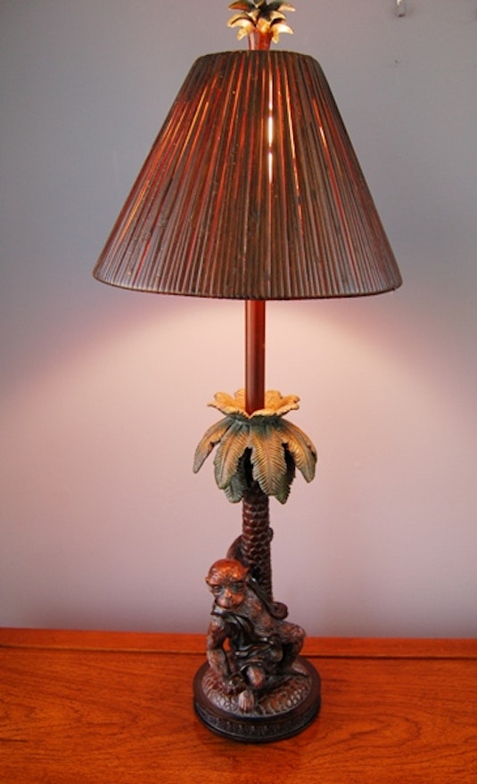 Tropical Palm Tree Monkey Table Lamp