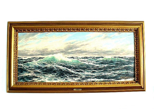 Large Framed Ocean Print on Board "Rough Sea" by R. S. Wolfinger