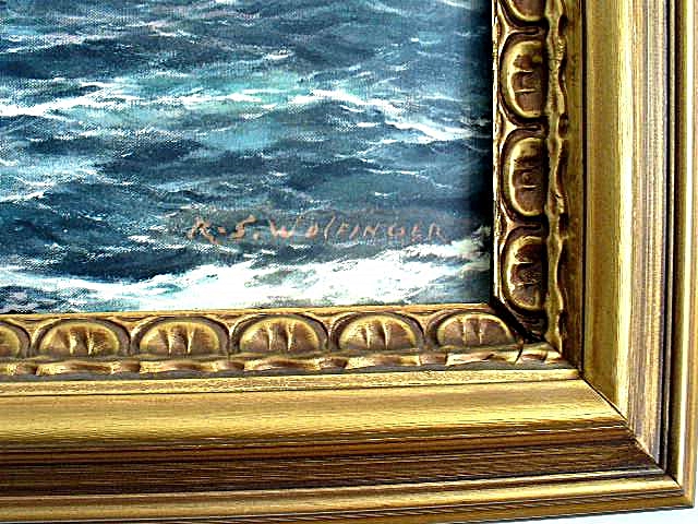 Large Framed Ocean Print on Board "Rough Sea" by R. S. Wolfinger