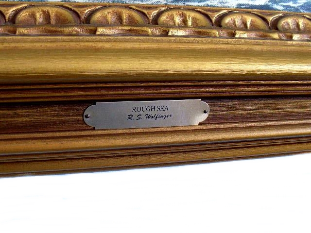 Large Framed Ocean Print on Board "Rough Sea" by R. S. Wolfinger