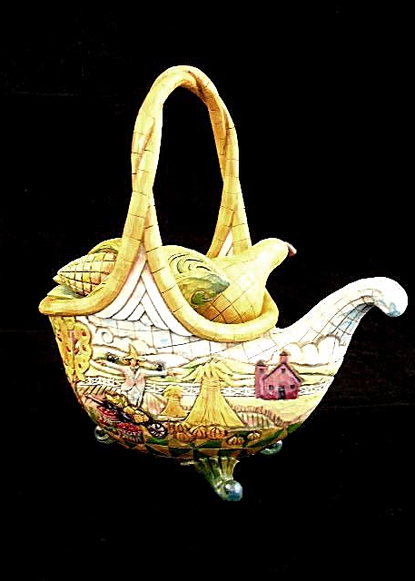 Enesco Limited Ed. 5-Pc Ceramic Jim Shore Design "Basket of Plenty" Basket Set