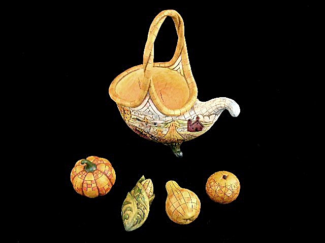 Enesco Limited Ed. 5-Pc Ceramic Jim Shore Design "Basket of Plenty" Basket Set