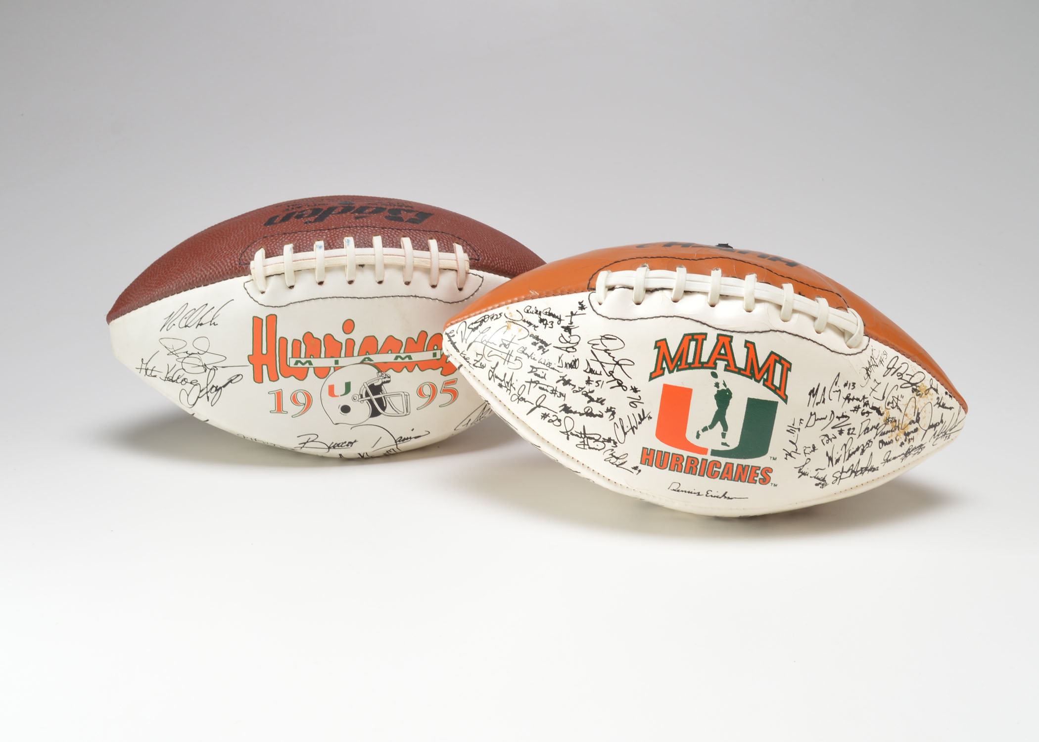 Pair of Miami Hurricanes Footballs with Facsimile Signatures