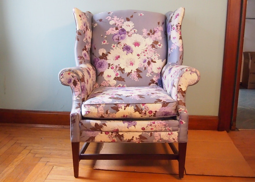 Floral Upholstered Wingback Armchair