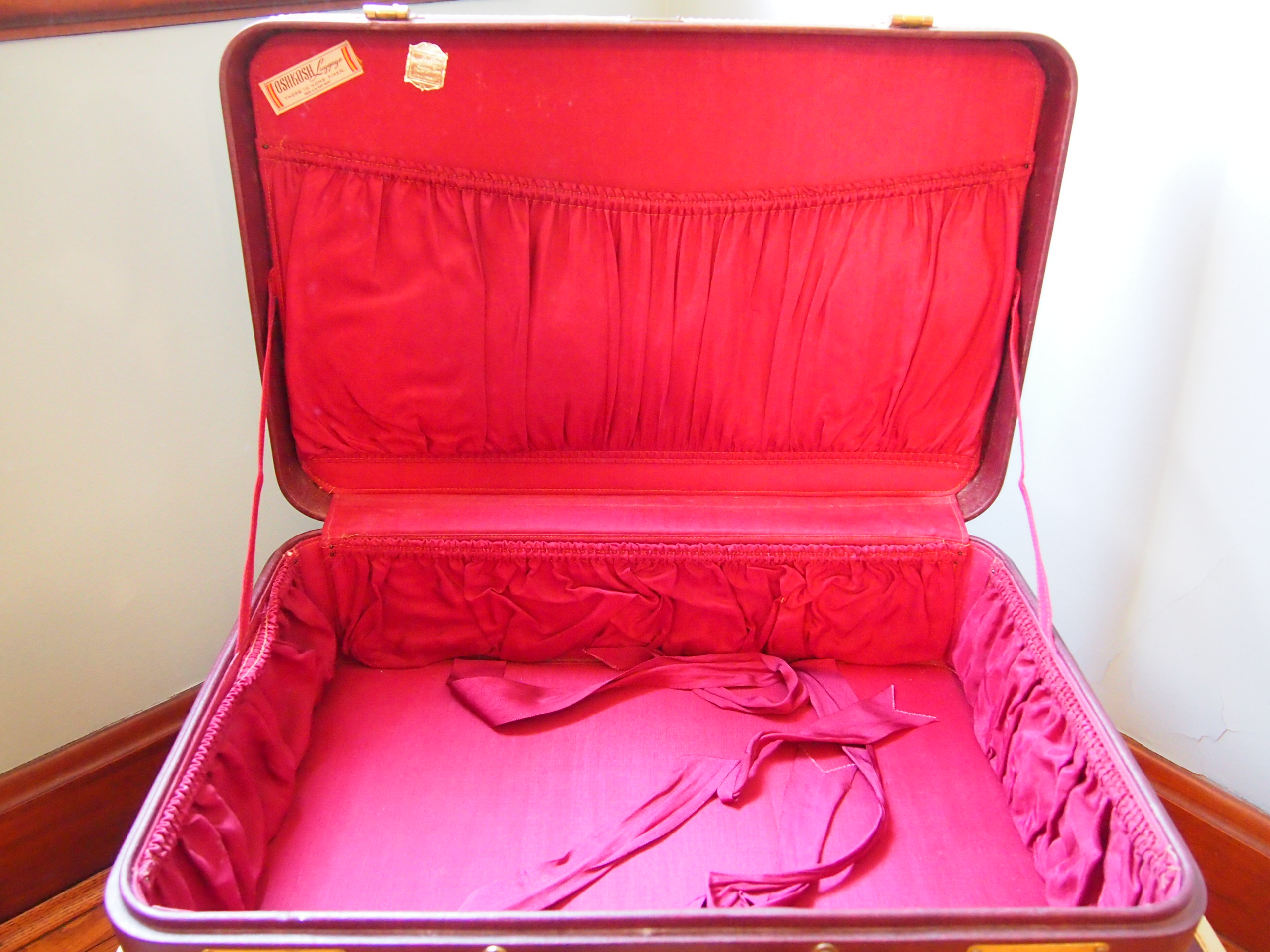 Two Vintage Maroon Oshkosh Luggage