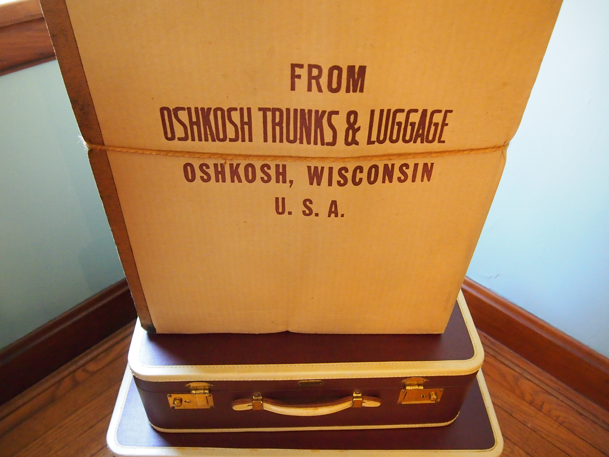 Two Vintage Maroon Oshkosh Luggage