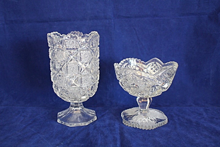 Pressed Glass Pedestal Vase and Bowl