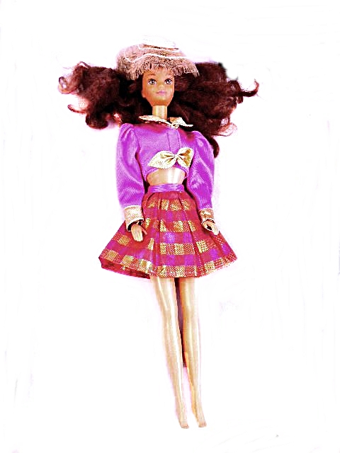 Patent Vinyl Barbie Case, Four Barbies and Assorted Clothing and Accessories