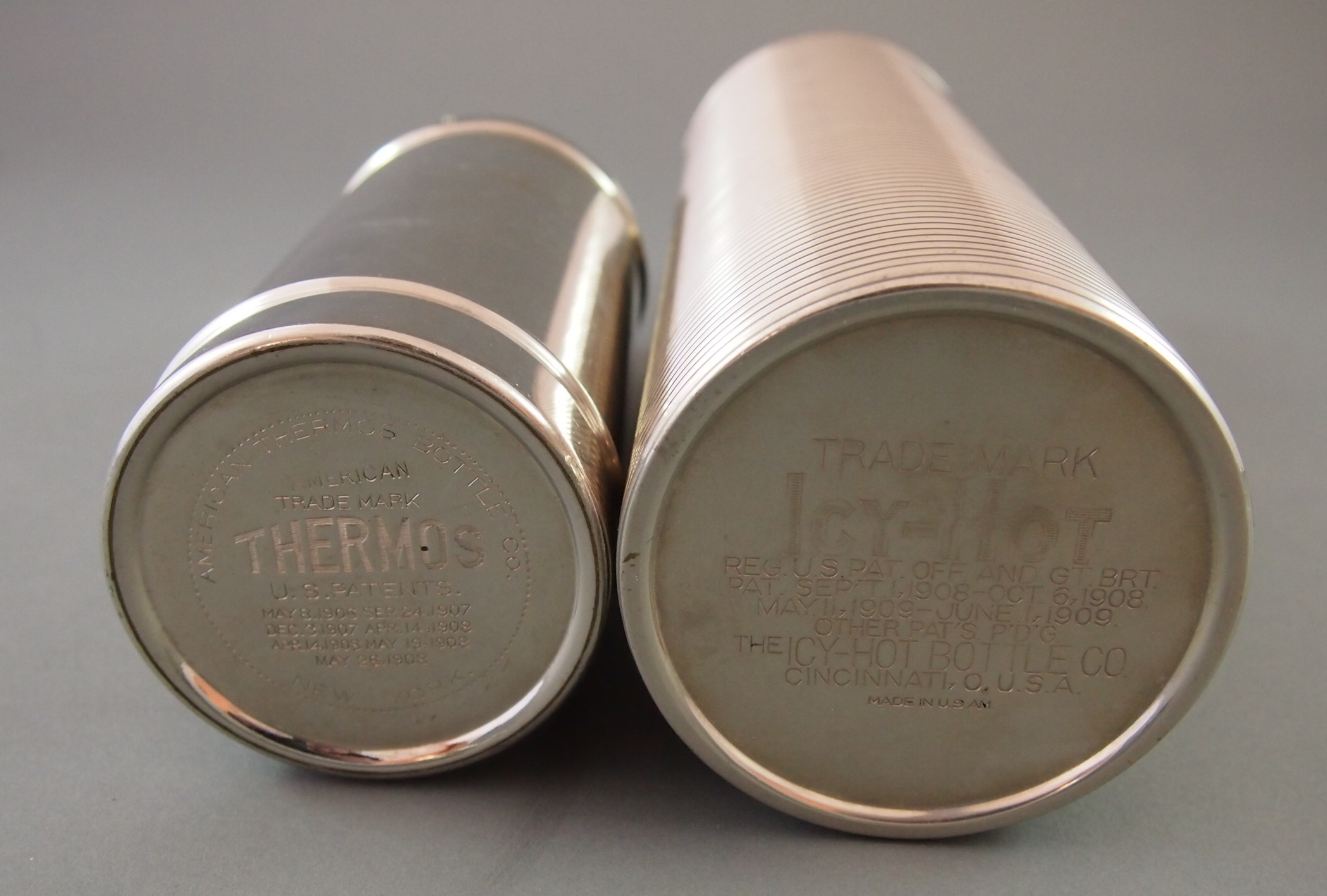 Silver Metal Thermos and Icy-Hot Vessel