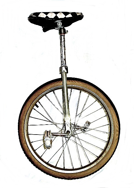 A Vintage Unicycle with a Jaunty Checkerboard Seat