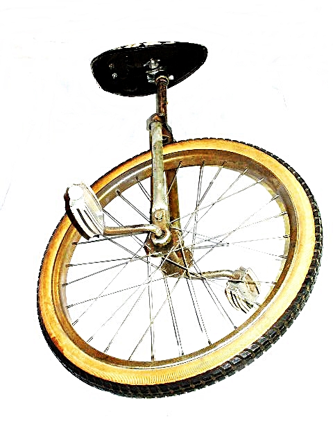A Vintage Unicycle with a Jaunty Checkerboard Seat