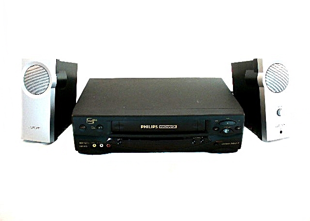 Philips Magnavox 4-Head VHS Player and Two Bose Shelf Speakers