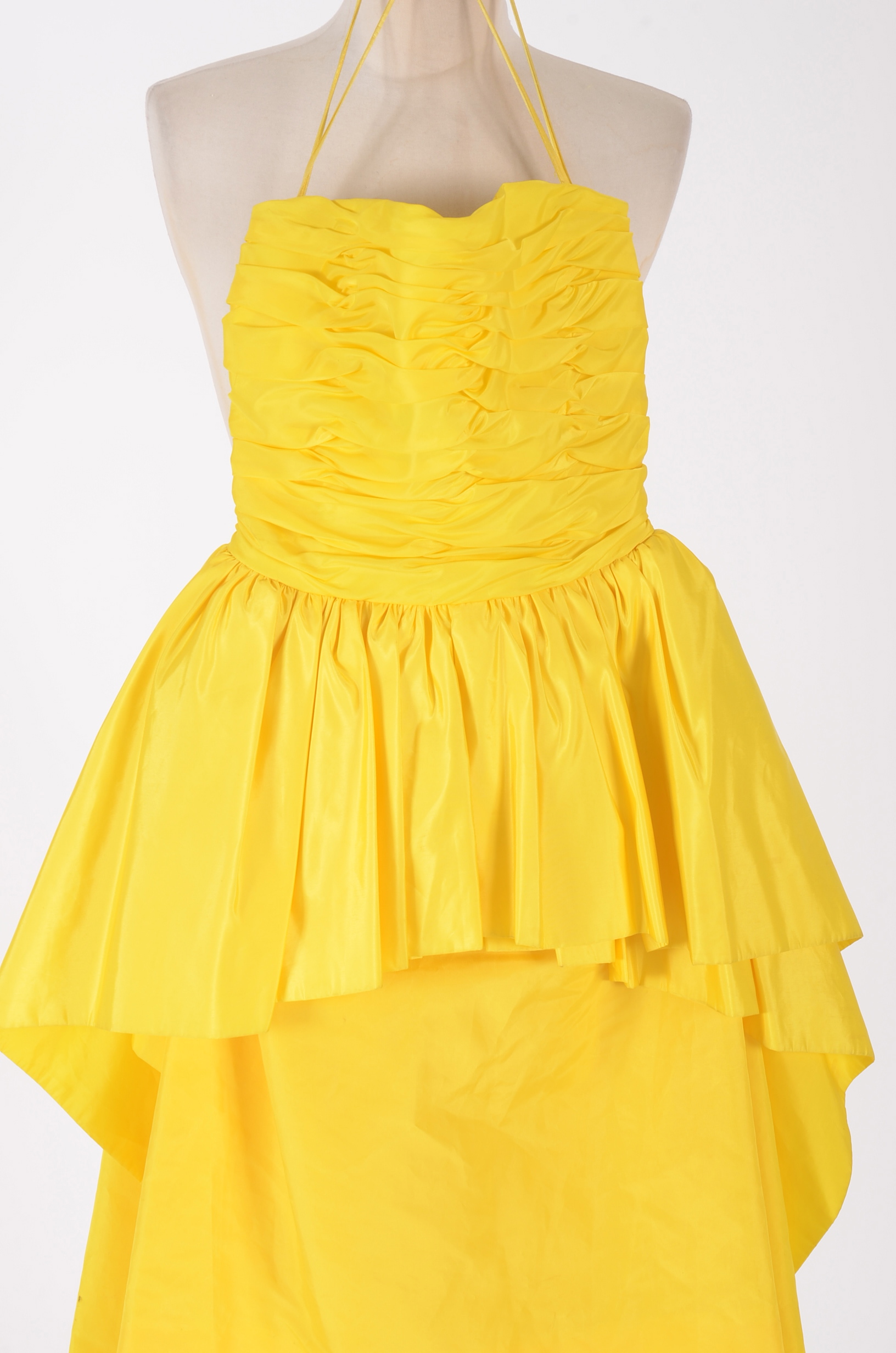 Bold 80s Vintage Victor Costa Sunny Yellow Strapless Formal Dress