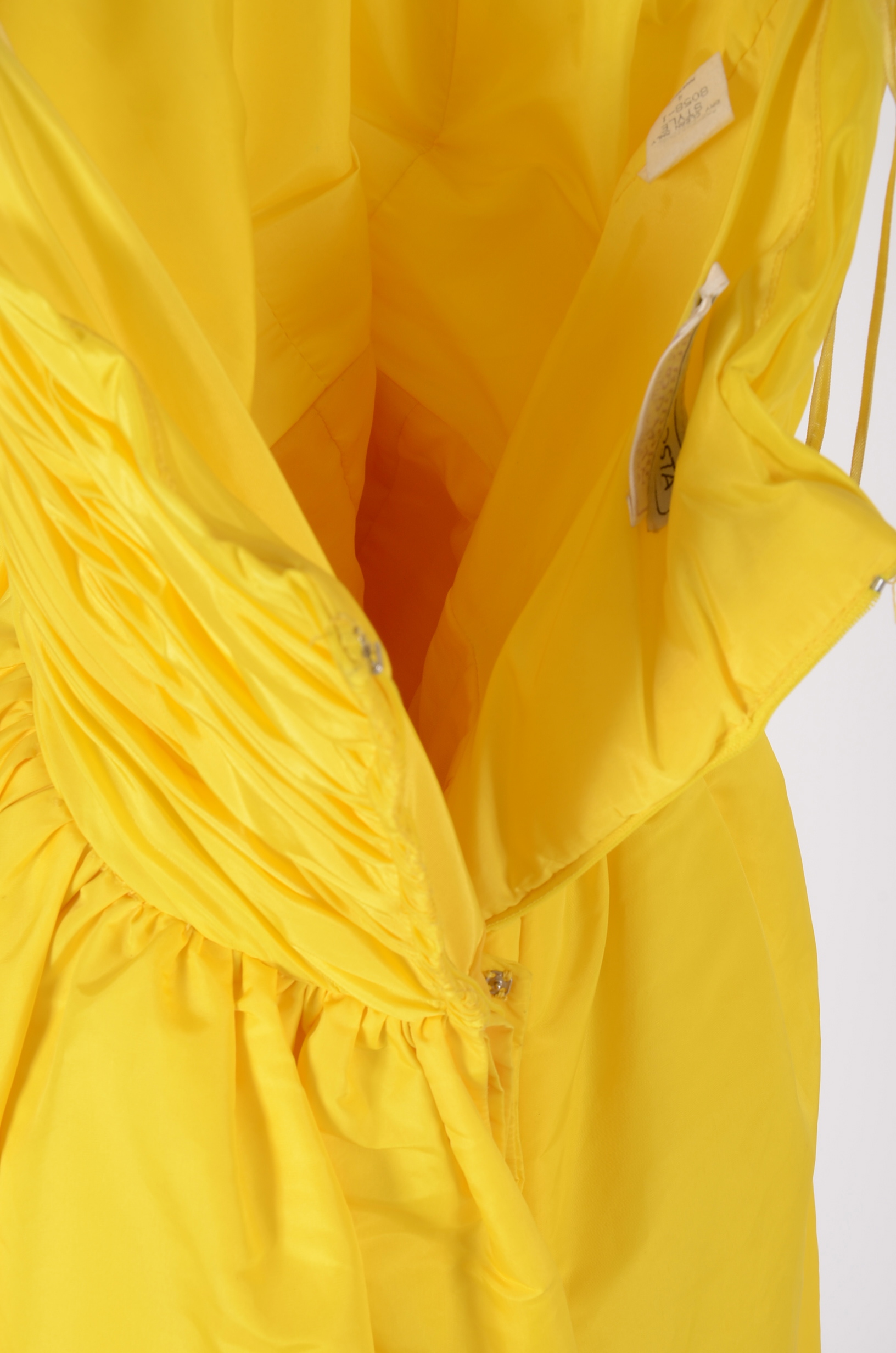 Bold 80s Vintage Victor Costa Sunny Yellow Strapless Formal Dress