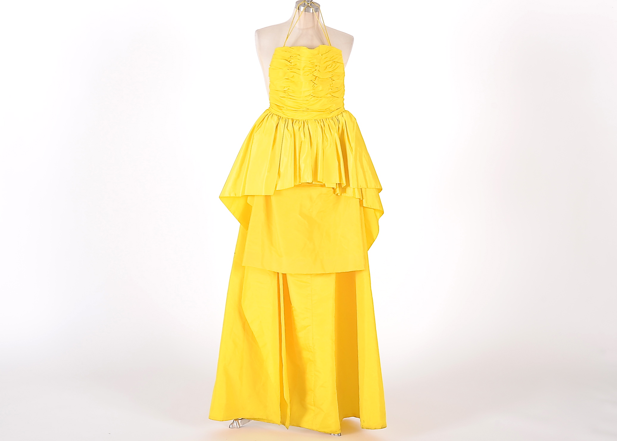 Bold 80s Vintage Victor Costa Sunny Yellow Strapless Formal Dress