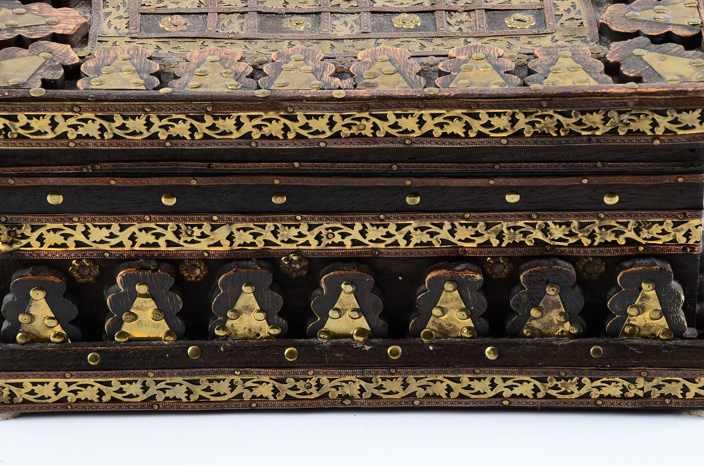 Reproduction Wooden Box with Intricate Applied Brass Decoration