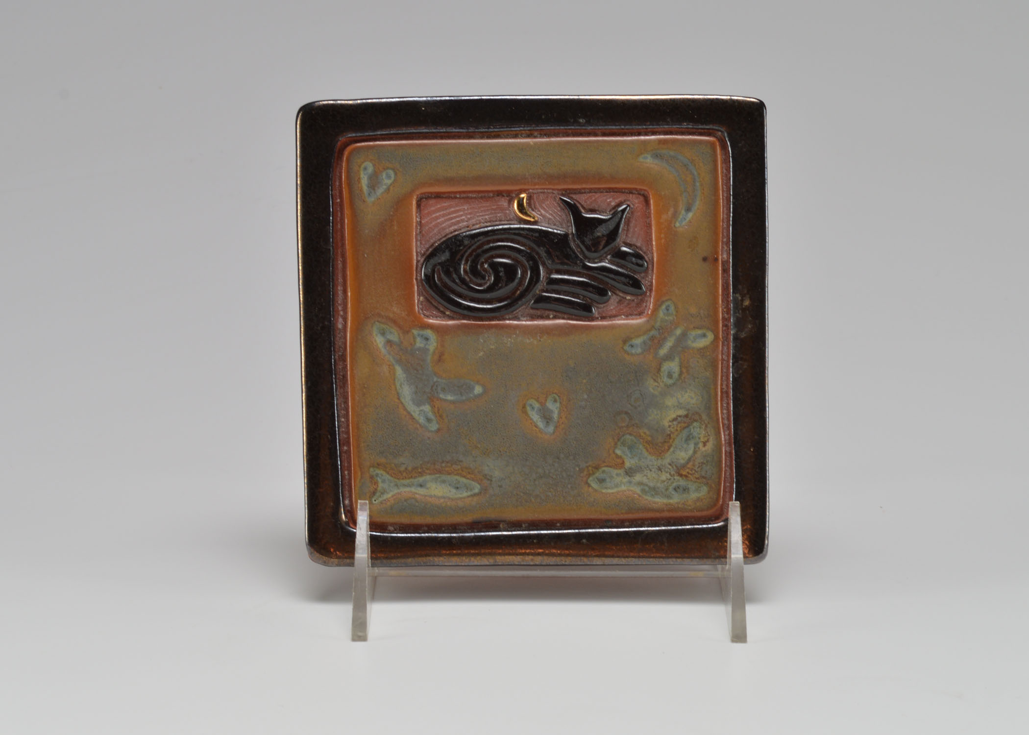 Artisan-Crafted Pottery Tile Titled "Sleeping Cat"