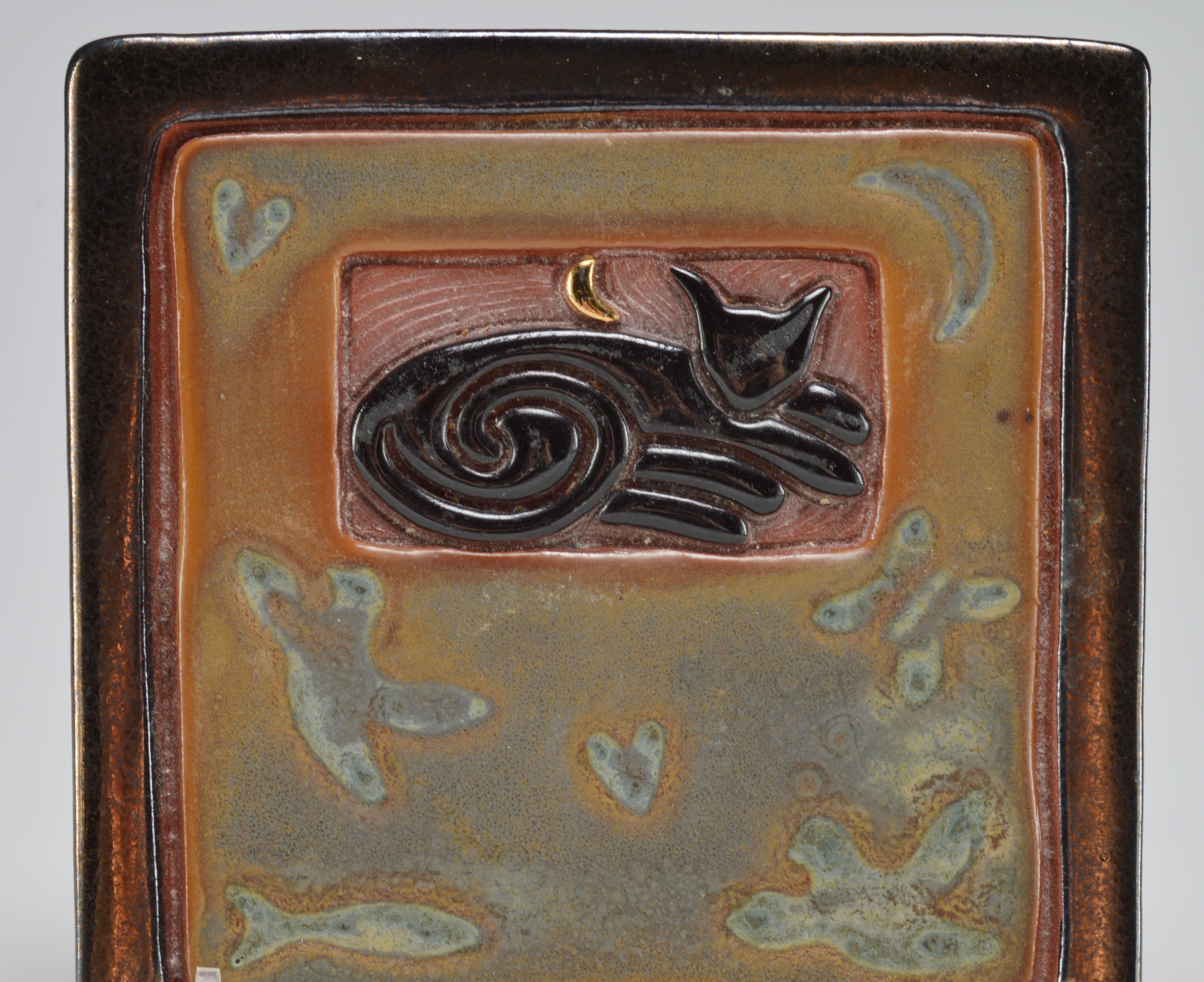Artisan-Crafted Pottery Tile Titled "Sleeping Cat"