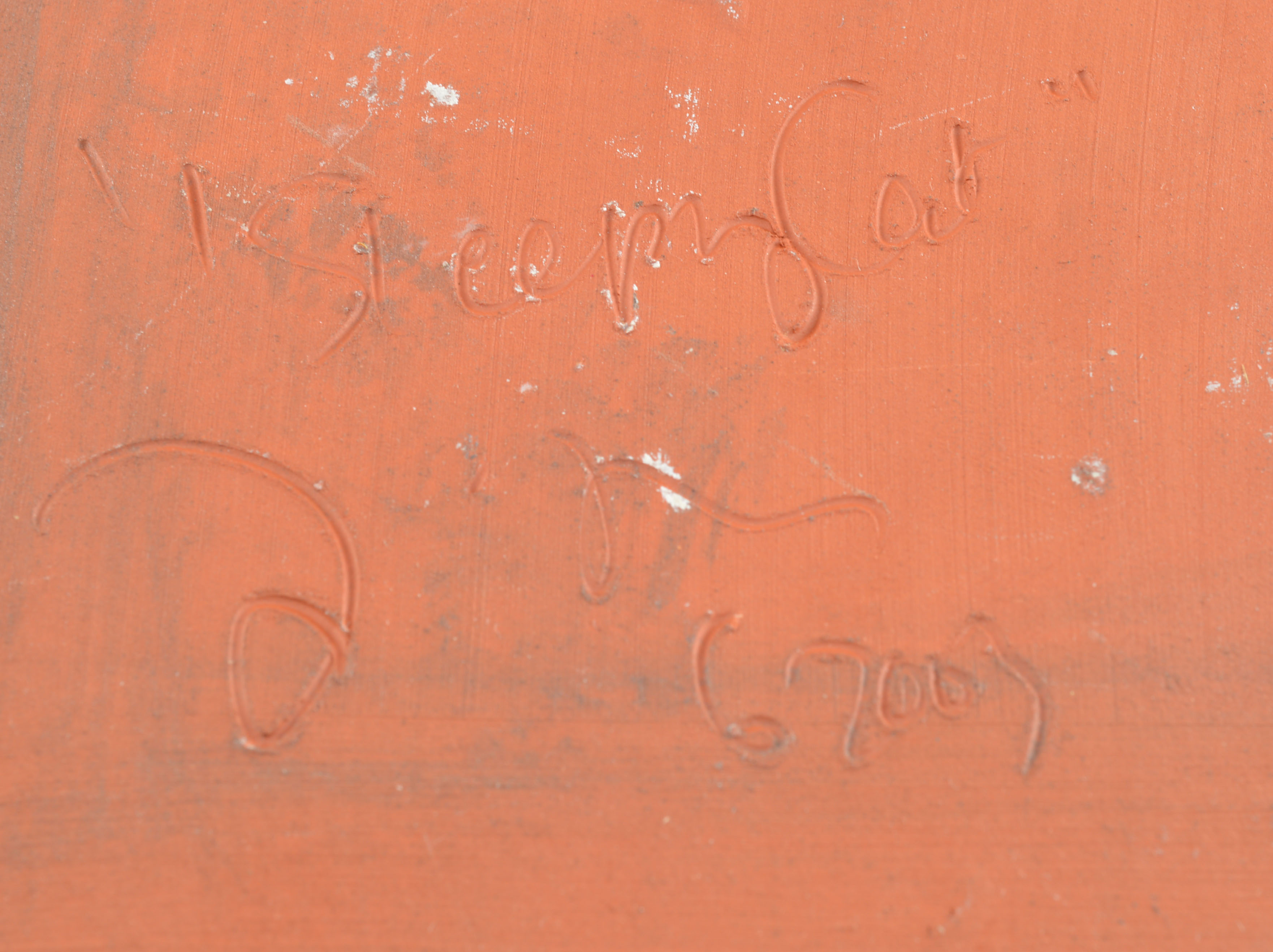 Artisan-Crafted Pottery Tile Titled "Sleeping Cat"