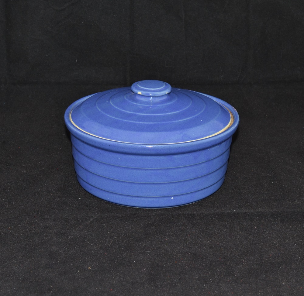 Vintage Blue Stoneware Covered Baking Dish