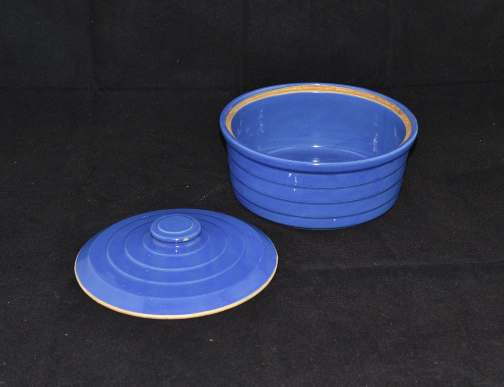 Vintage Blue Stoneware Covered Baking Dish