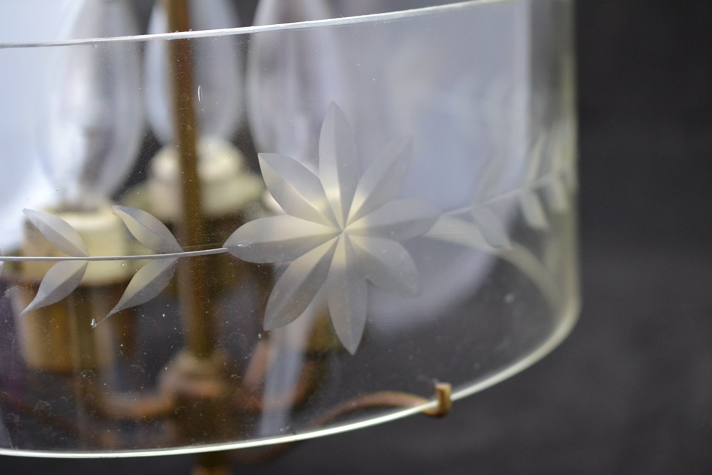 Vintage Brass and Glass Three-Light Chandelier