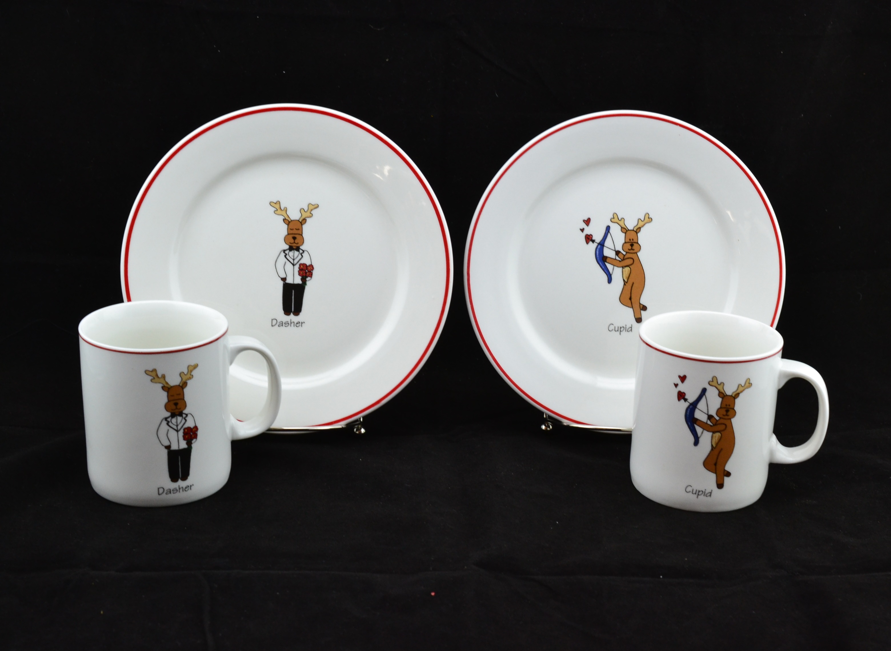 Set of Eight Reindeer Dessert Plate & Mugs by LTD Commodities
